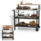 Rolling Bar Cart with Flip-up Table, Movable Pizza Oven Stand with Hooks, Paper