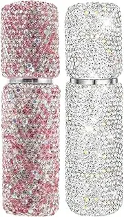 AIMALL 2-Pack 10ml Diamond Perfume Bottle, Ceramic Makeup Spray Bottle, Travel-Friendly, Portable Vacuum Pump, Easy to Use, Compact, Silver and Pink
