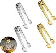 4 pcs Sugar Cube Tongs,Rose Relief Sugar CubeTongs, Rose Relief Handle ServingTongs Sugar Tongs, for Tea and Coffee Party, Appetizers, Desserts (Silver.Gold)