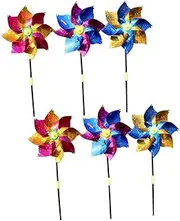 TOGEVAL 6pcs Lawn Ornaments Outdoor Pinwheel Windmill Spinner Windmill Decor Reflective Wind Garden Lawn Pinwheel Mini Windmill Reflective Pinwheels