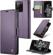 ELEPIK for Galaxy S20 Ultra Case with Card Holder, Kickstand [3 Card Holder + 1 Cash Slot] [Durable PU Leather] Magnetic Wallet Phone Cover for Samsung Galaxy S20 Ultra, Fashion Purple