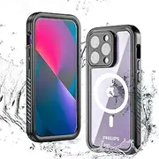 PHILIPS for iPhone 14 Pro Max Case Waterproof, Built-in 9H Tempered Glass Screen Protector| IP68 Underwater| Dust Proof| Military Grade| Drop Proof| Full Body Shockproof Compatible with Magsafe
