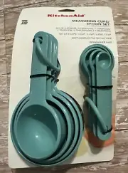 Kitchen Aid Measuring Cups and Spoon Set Aqua Blue with Grips Dishwasher Safe
