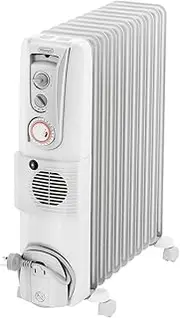 [De'Longhi] Portable Oil Column Heater, 2400W with Timer, Addional Fan to Boost Heat, Castors and Cool-Touch Handle, 24 H, DL2401TF, White