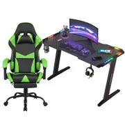 Gaming Chair Desk Set Racing Workstation and Gaming Chair with Footrest Green