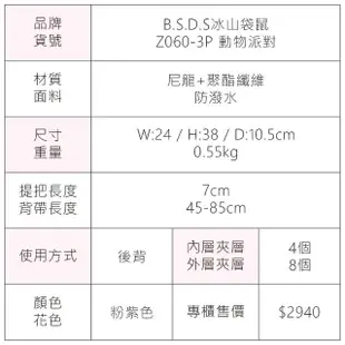 【冰山袋鼠】動物派對 - 輕旅大容量附插袋後背包 - 粉紫色(Z060-3P)