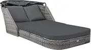 Anthracite PE Rattan Sun Lounger with Folding Canopy, 204 x 97 x 64 cm – Outdoor Daybed with Cushions, Weather-Resistant, UV-Protected, Steel Frame for Garden