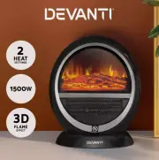 Devanti Electric Fireplace Fire Heater 3D Flame Effect Fan Heaters Indoor 1500W.