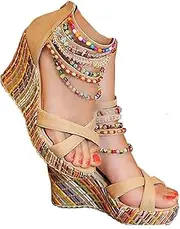 [GETMOREBEAUTY] Women's Beige Open Toe Platform Wedge Sandals Back Zipper High Heels