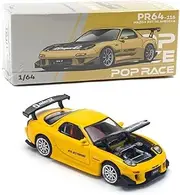 Diecast Model Car Compatible Pop Race 1:64 Mazda RX7 RE Amemiya Yellow Metallic with Carbon Top Limited Edition PR640116