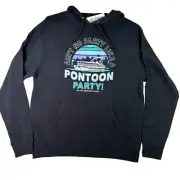 Unsalted Coast Men’s Hoodie Ain’t No Party Like A Pontoon Party Large Black Lake