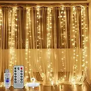 TheaPro 2 Pack 300 LED Fairy Curtain Lights with Remote Control 8 Lighting Modes 3x3m USB Plug String Light for Christmas Diwali Wedding Patio Garden Wall Decorations Home Garden Bedroom (Warm White)