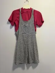 Jenni’s Kidswear Vintage Romper Overall Set Pink / Strip - Size 8 Kids Retro 80s