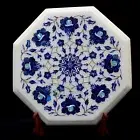 Marble inlay table top inlaid with semi precious stone for side table, end table
