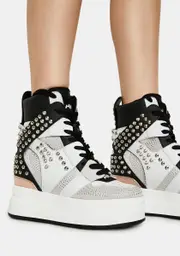 [Anthony Wang] White Quince Studded Wedge Sneakers
