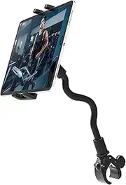 Charchendo Tablet Holder for Spin Bike, Universal Handlebar Phone Mount with Gooseneck for Stationary Exercise Bike, Elliptical, Compatible with iPad Pro/Air/Mini, Smartphones More Devices 4-13''