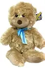 The Petting Zoo Light Brown Bear Plush Toy with Blue Ribbon 14”
