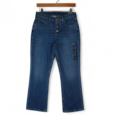 J Crew Factory Jeans Womens 26 Blue Mid Rise Flare Crop Button Fly Stretch 29x26