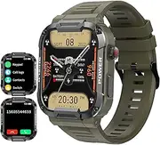 Loluka Military Smart Watch Answer Make Calls Heart Rate 1.85" HD Screen Mens Smartwatch for Android iOS Phones Tactical Pedometer IP68 Waterproof Fitness Watch, Army Green, fitness