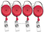 RETRACTABLE BADGE HOLDER CARABINER PULL KEY ID CARD TRANSLUCENT RED-PACK OF 10