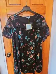 CECE Womens Black Pullover Lined Inset Short Sleeve Fit + Flare Dress Plus 3X