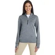 NWT Adidas Women Brushed Terry Hthered Quarter-Zip Pullover,Royal Hther/Grey-M