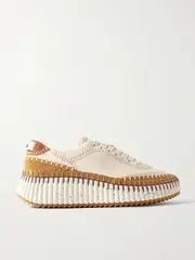 [Chloé] Chloé - Nama Embroidered Leather-trimmed Suede Sneakers - White - IT42 IT 42 White