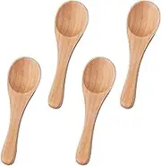 4 Pcs Small Wooden Spoons, Mini Handmade Bulk Nature Tiny Spoons Little Wooden Teaspoons for Jars Sugar Creamer Honey Spices Salt Kitchen Supplies