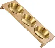 FUNOMOCYA 1 Set Stainless Steel Flavor Dish with Wood Rack Appetizer Plates for Sauces Seasoning and Dipping Easy to Clean for Serving Condiments and Dishes
