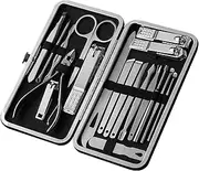 Nail Clippers Set Manicure Set Professional Nail Clippers Pedicure Kit, 19 pcs Stainless Steel Nail Care Tools Grooming Kit with Travel Leather Case for Men Women Nail Clippers Portable Set