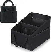 Passenger Seat Organize, Car Seat Organizer, Collapsible Small Car Seat Storage Organizer for Console Front or Back, Automotive Backseat Organizer with Belt 4 Cup Holders for Kids Accessories Drinks