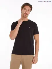 Tommy Hilfiger Black Regular Fit Essential Solid 100% Cotton T-Shirt (AC2624) | $92
