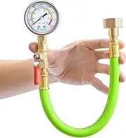 Pronese Stainless Steel Water Test Pressure Gauge Kit 2" Dial Size,Guage+12"EPDM Rubber+1/4"LF Valve+1/4 to 3/4 Adapter,Lower Mount with Liquid Filled 0~200PSI(Color Coded)