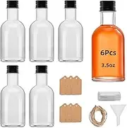 eispap 3.5 OZ Mini Glass Liquor Bottles with Lids Small Glass Wine Bottles Reusable Empty Alcohol Bottles with Aluminum Black Screw Cap 100ML (6)