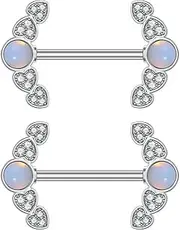 [IMINI] 14G Opal & Crystal Nipple Barbells Tongue Ring - Hypoallergenic Stainless Steel Body Piercing Jewellery for Women, Crescent Moon & Heart Designs