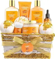Bath and Body Gift Basket For Women and Men – Almond Milk & Honey Home Spa Set, Includes Fragrant Lotions, Extra Large Bath Bombs, Bath Oil, Luxurious Bath Towel & More…