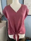 Olive & Oak Blouse Top Shirt Short Sleeve Tie Front V Neck Mauve Pink Small S