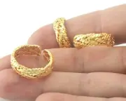 Minimalist Band Textured Adjustable Ring Shiny Gold Plated Brass 6-7,5-9 US 4156