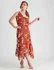 Liz Jordan size 16 wrap front dress Burnt Ochre