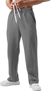 [Generic] Mens Baggy Sweatpants Drawstring Elastic Waist Lounge Pants Casual Loose Fit Open Bottom Straight Leg Trousers Pockets