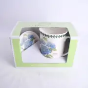 Portmeirion Botanic Garden Covered Lid Mug Cup Coaster Blue Hydrangea Floral