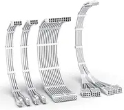 EZDIY-FAB PCIE 5.0 12VHPWR Sleeved Cable Kit, PC 16AWG Power Supply Cable Extension, 24PIN-ATX/(4+4) PIN-EPS/(12+4) PIN to 4X 8 PIN PCIE- RTX4090/4080/4070Ti Extension Cable-Pure White