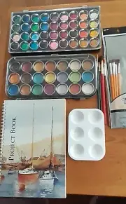 Thean 48 Colors watercolor paint set project book brushes pearlescent set