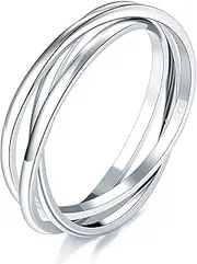 [BORUO] 925 Sterling Silver Ring, Fidget Ring Anxiety Ring, Triple Row Rolling Interlocking Stacking Rings, High Polish Rings for Women, Men Each Band Width 1.8mm Size 4-12