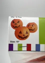 Orange Jack-o'-Lantern Hanging Paper Lanterns 6 PC Halloween Party Décor 10"Diam
