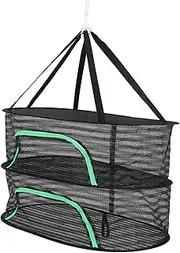 BESPORTBLE Hanging Drying Rack 2-layer Collapsible Mesh Food Dry Net for Outdoor Indoor Fruit Fish Vegetables Seeds Multi-functional Drying