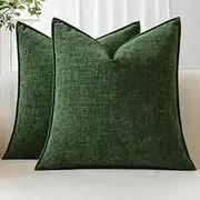 [Sungeek] Set of 2 Chenille Cushion Covers, Soft Decorative Cushion Covers, Wrapped Edge Cushion Cover, Decorative Cover, Plain Cushion Cover for Sofa, Bedroom, Living Room (50 x 50 cm, Green)