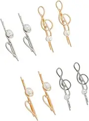 MOBUTOFU Stylish Alloy Hairpin Musical Notes 8 Pcs Set Women Girls Barrette Pearl Inlay for Events