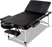 Zenses Massage Table Black 70cm Portable Aluminium, Massages Therapy Bed, Folding Headrest Beds Beauty Spa Waxing 3 Fold Chair Bounes Covers Carry Bag