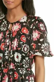 Kate Spade New York Womens Casa Floral Aline Flutter Sleeve Silk Dress Size 4